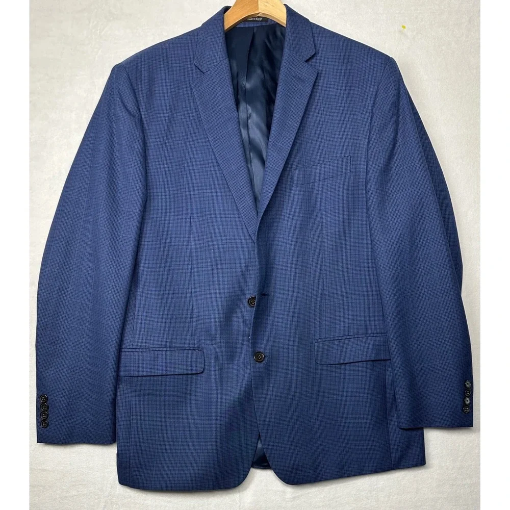 Lauren Ralph Lauren Houndstooth Blue Blazer‎ Menswear Career Business Jacket 44L